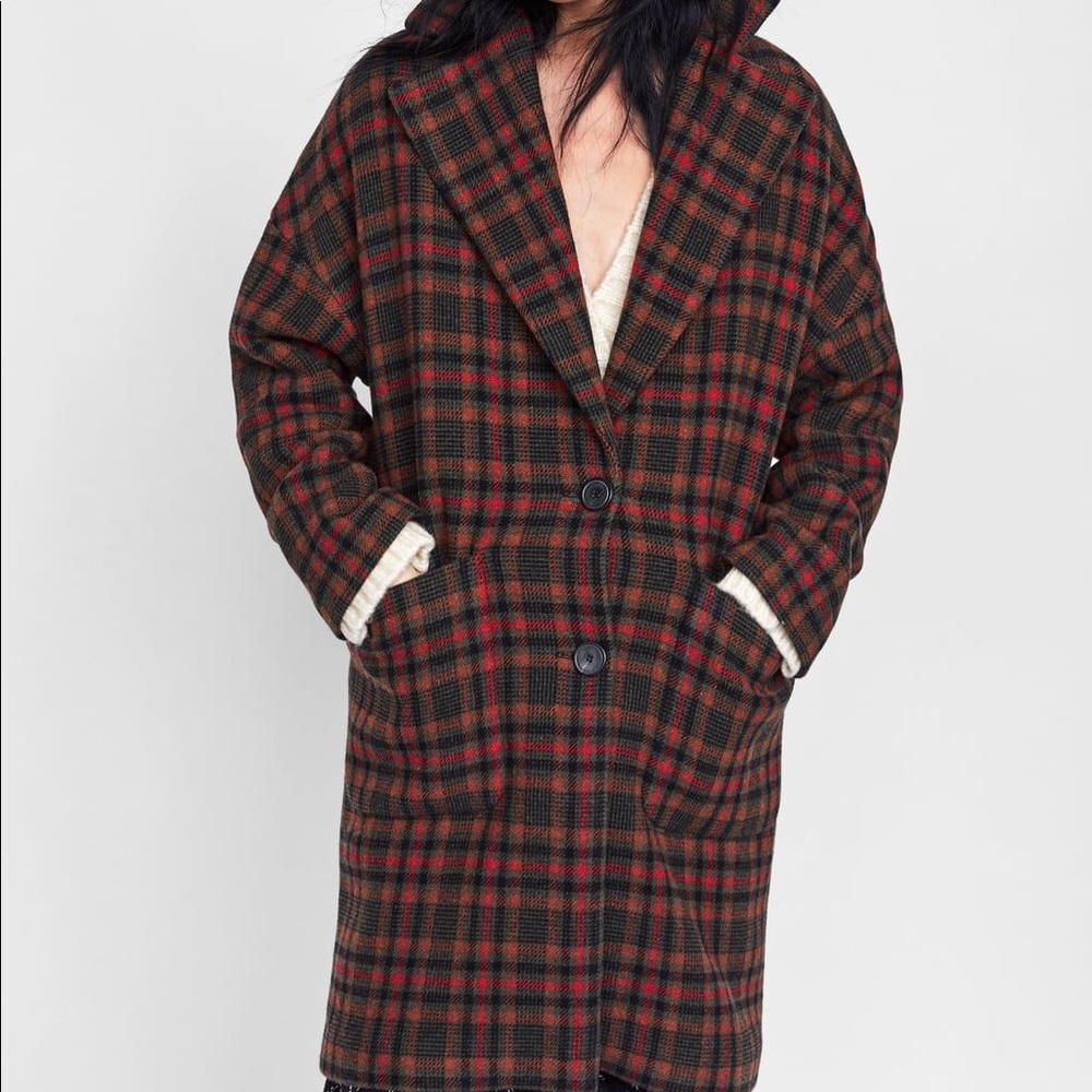 ZARA Double Breasted Plaid Coat